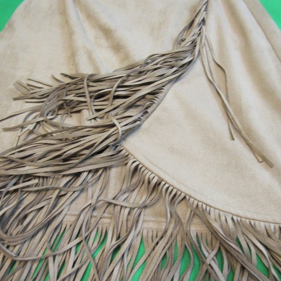 Fringed, Faux Suede, Faux Wrap Skirt - Picture 2 of 6